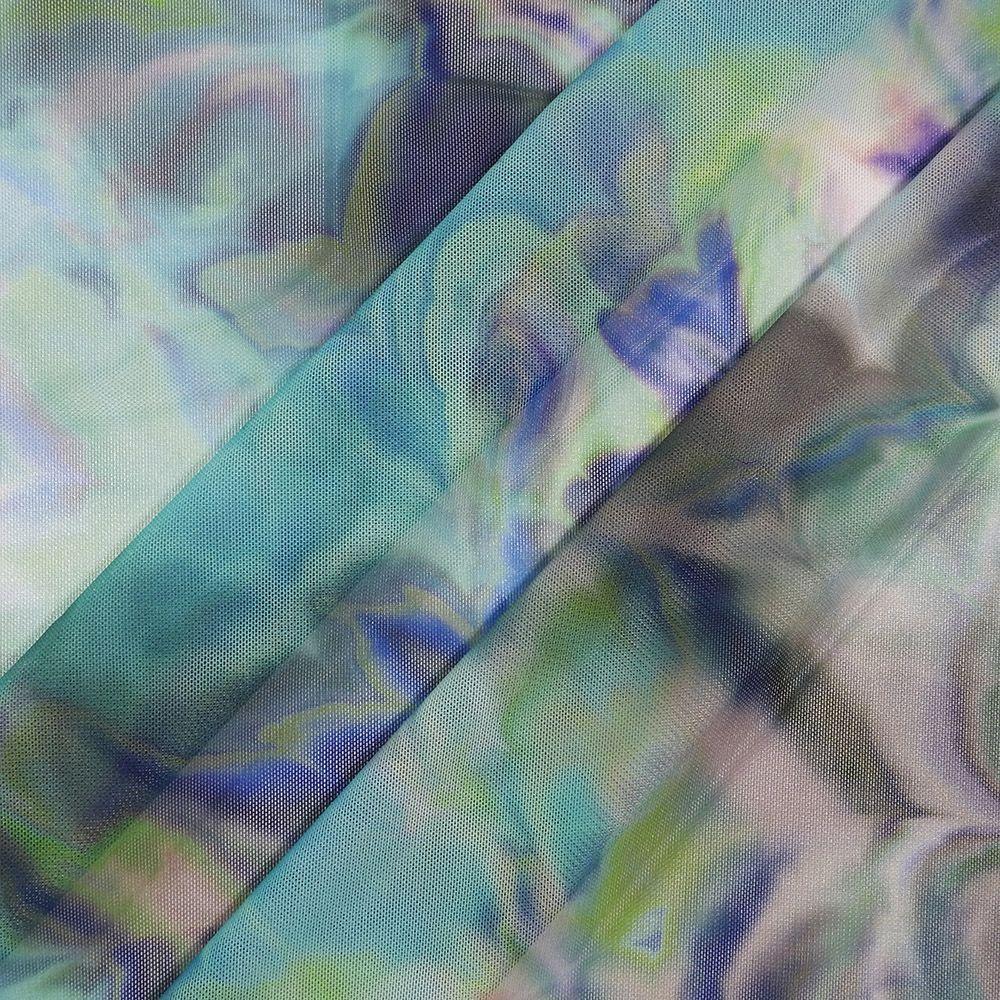 Valencia on Net Printed Stretch Fabric: Blue/Green