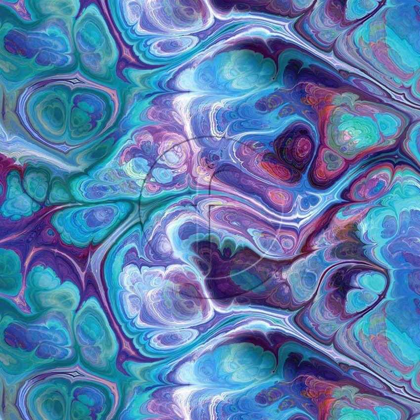 Triana, Abstract, Tie Dye Effect Printed Stretch Fabric: Blue/Green/Purple