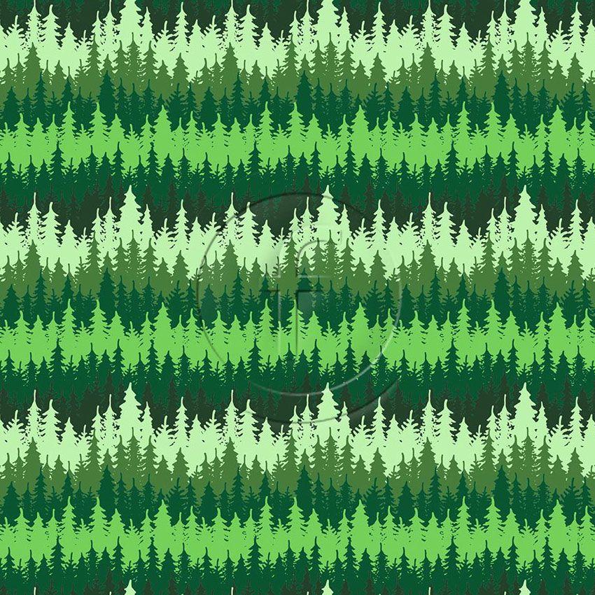 Alpine, Abstract, Christmas Printed Stretch Fabric: Green
