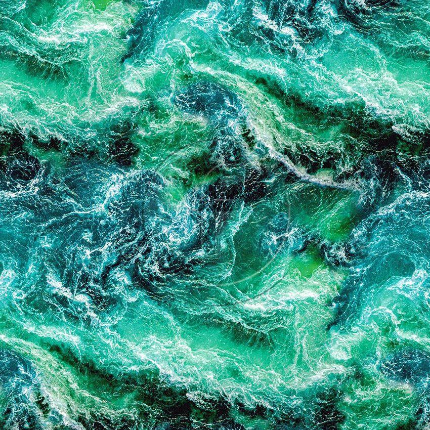 Niagara, Abstract, Textured Printed Stretch Fabric: Green