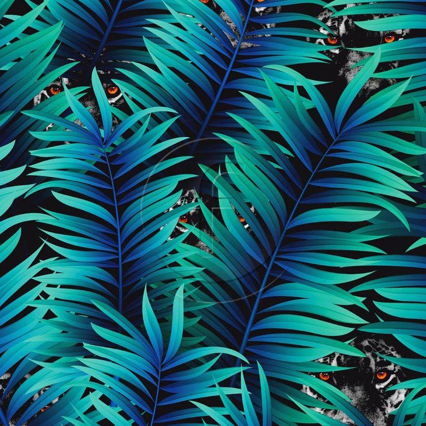Palm Eyes, Tropical Printed Stretch Fabric: Blue/Green