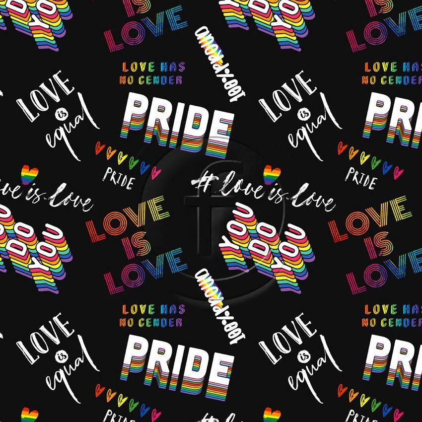 Love Is Love, Festival Printed Stretch Fabric: Black/Multicolour
