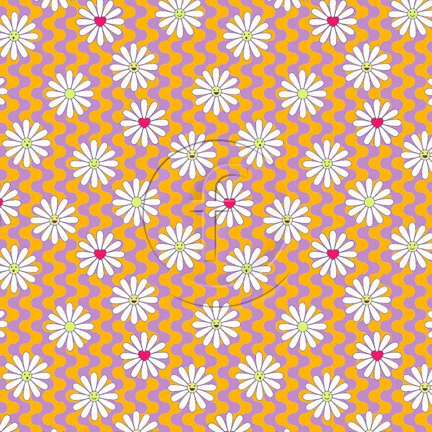Daisy Wavey, Floral Printed Stretch Fabric: Orange/Purple