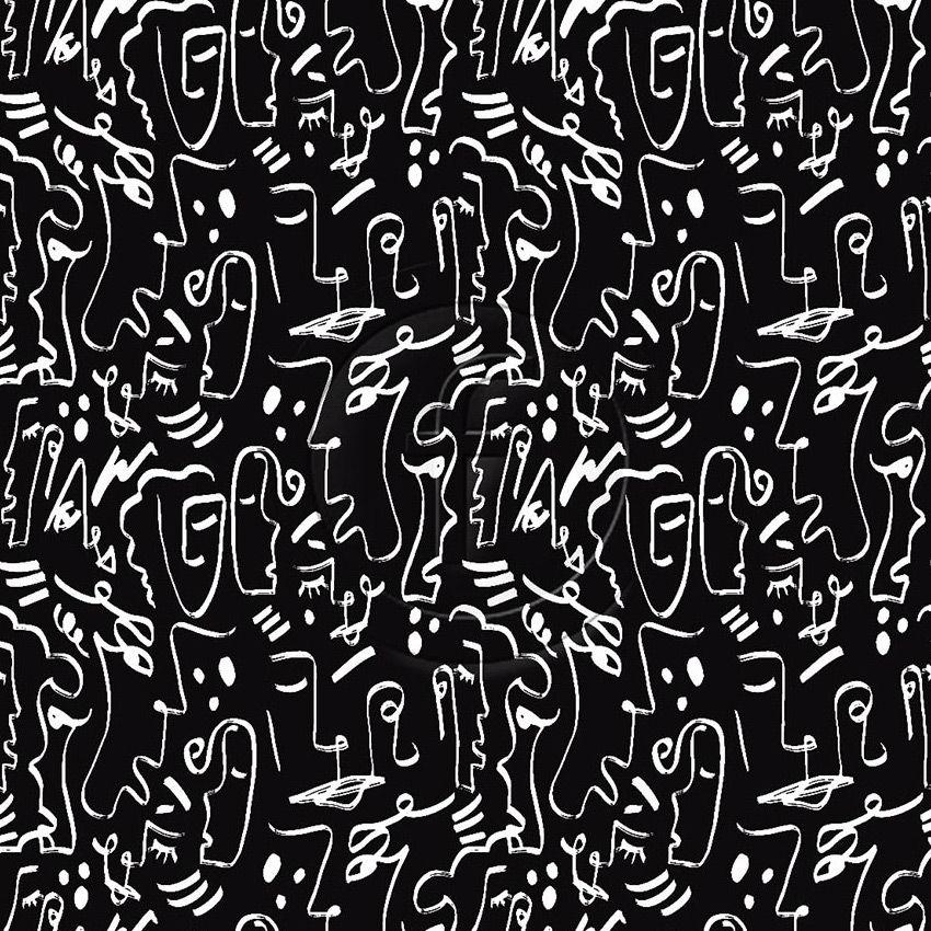 Faces Printed Stretch Fabric: Black/White