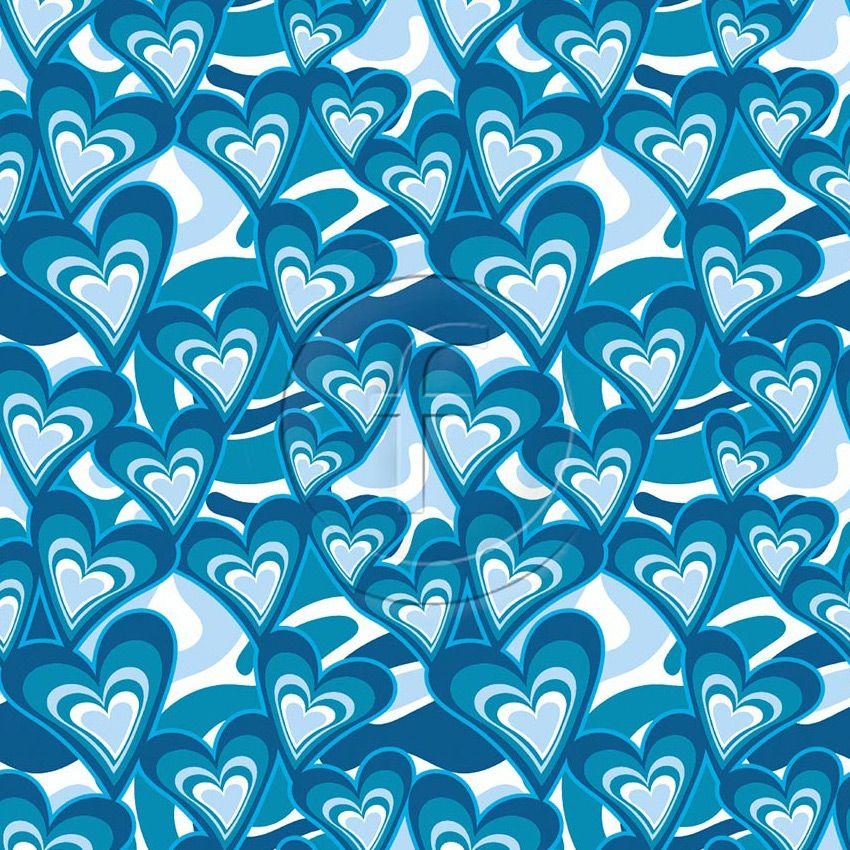 Tootsie, Hearts, Graphic Printed Stretch Fabric: Blue