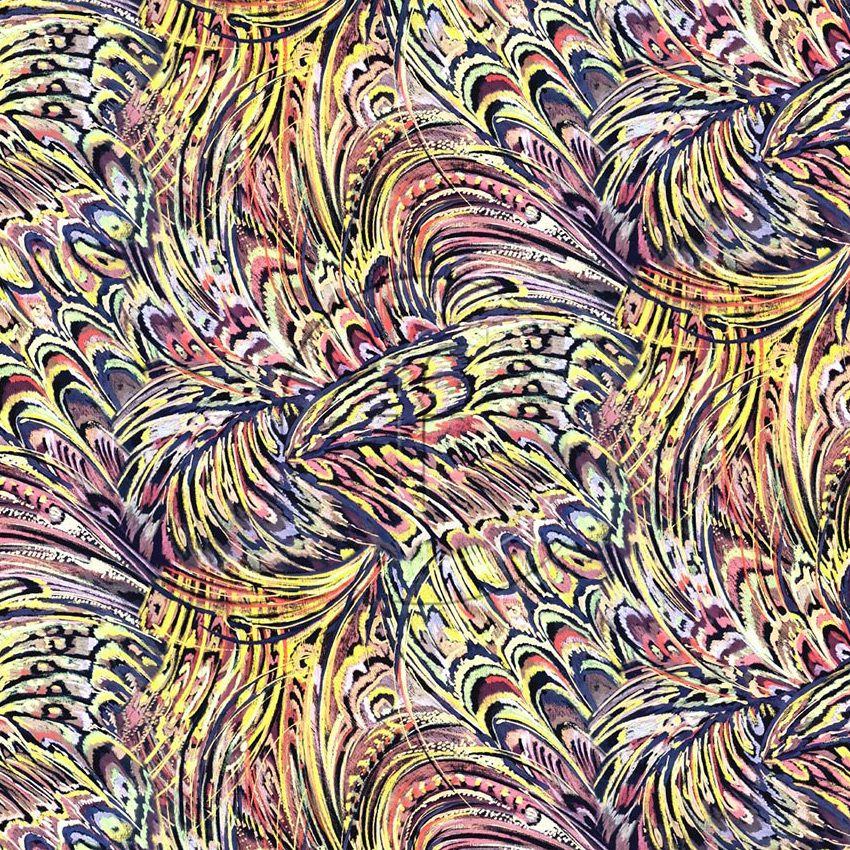 Pastel Feathers, Festival, Textured Printed Stretch Fabric