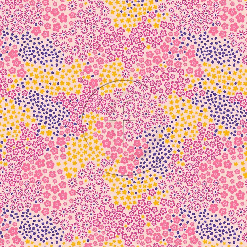 Ditsy Scatter, Floral, Festival Printed Stretch Fabric: Pink