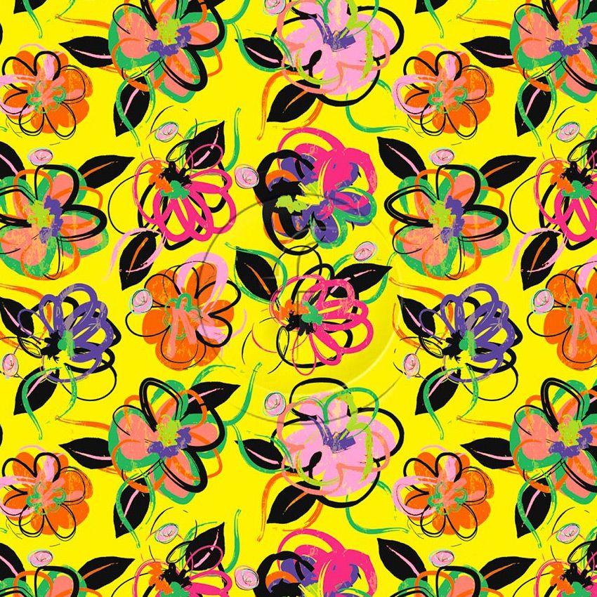 Bouquet, Floral Printed Stretch Fabric: Multicolour