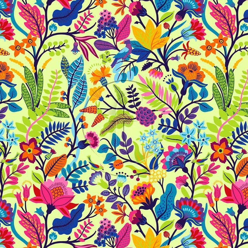 Henna, Floral Printed Stretch Fabric: Multicolour