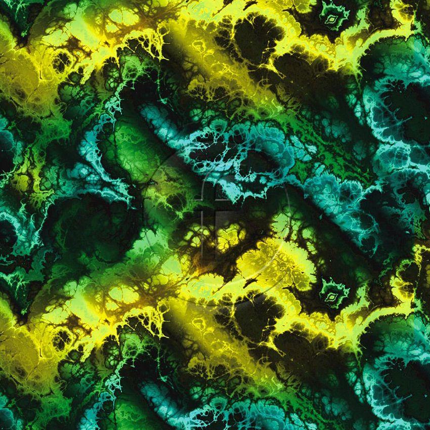 Trilogy, Textured, Tie Dye Effect Printed Stretch Fabric: Green/Yellow