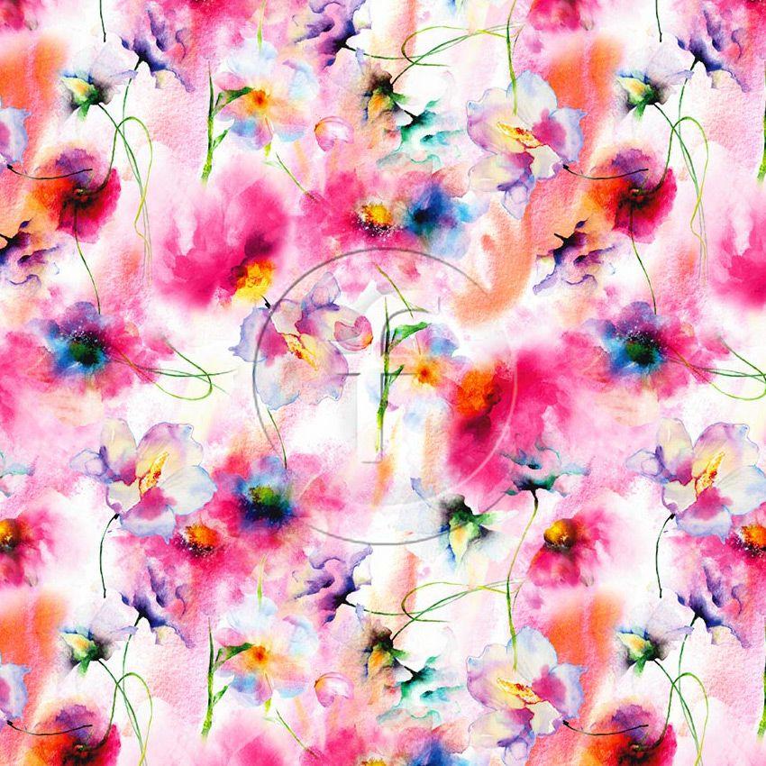 Botanist, Floral, Tie Dye Effect Printed Stretch Fabric: Multicolour