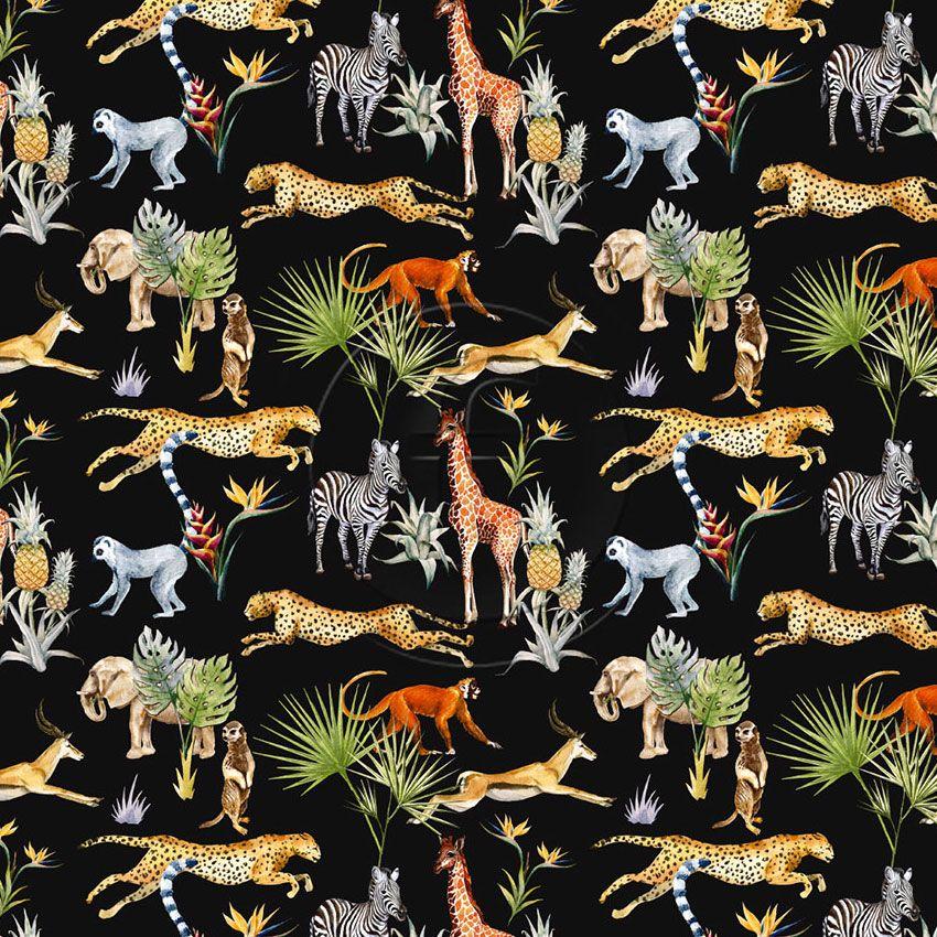 Sahara, Tribal, Animal Printed Stretch Fabric: Black/Neutral