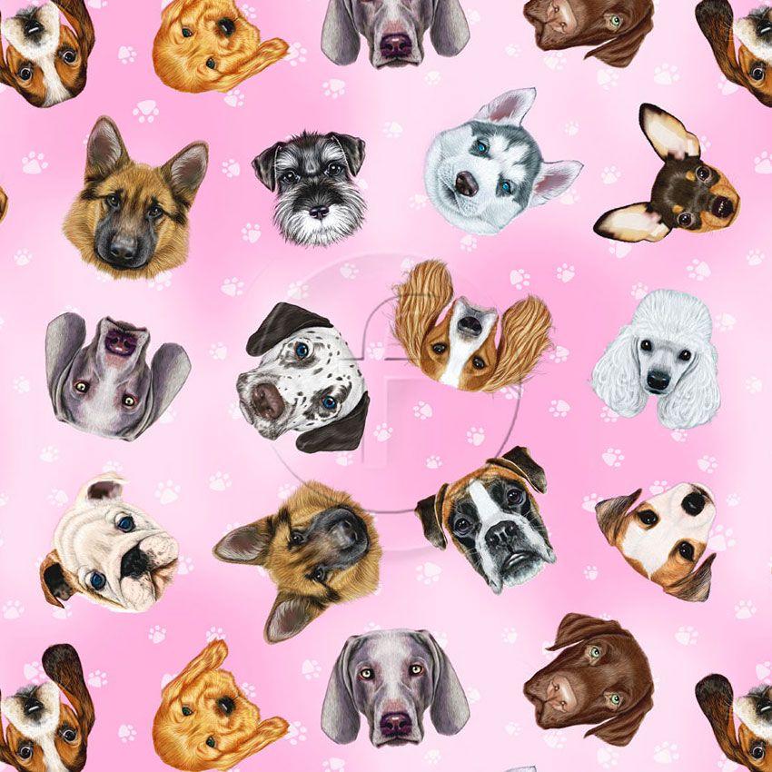 Dogs, Cartoon, Animal Printed Stretch Fabric: Brown/Pink