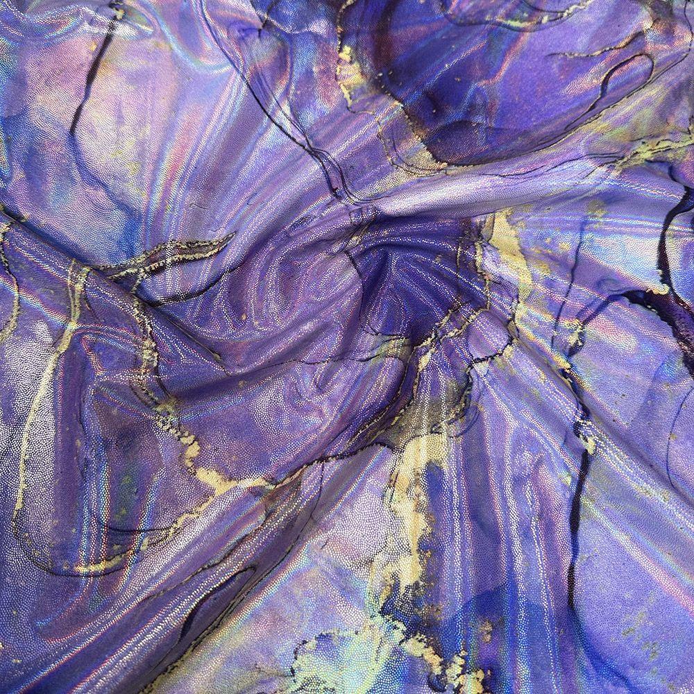Ethereal Purple - Printed Lazer Shine Foil Stretch Fabric