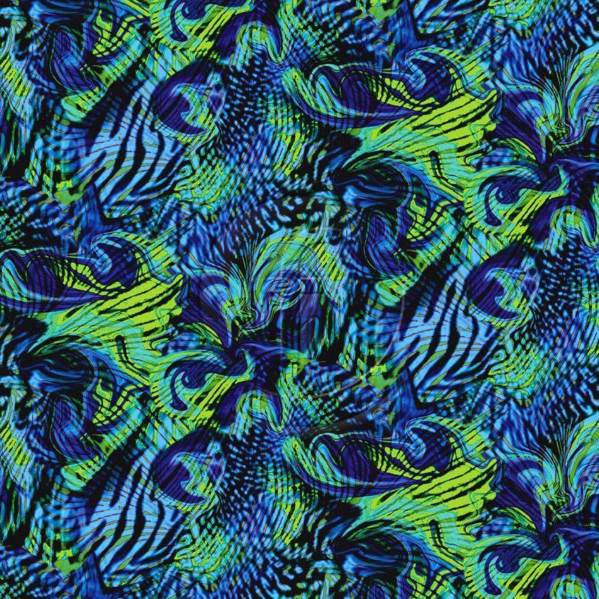 Fete Blue Green - Printed Stretch Fabric