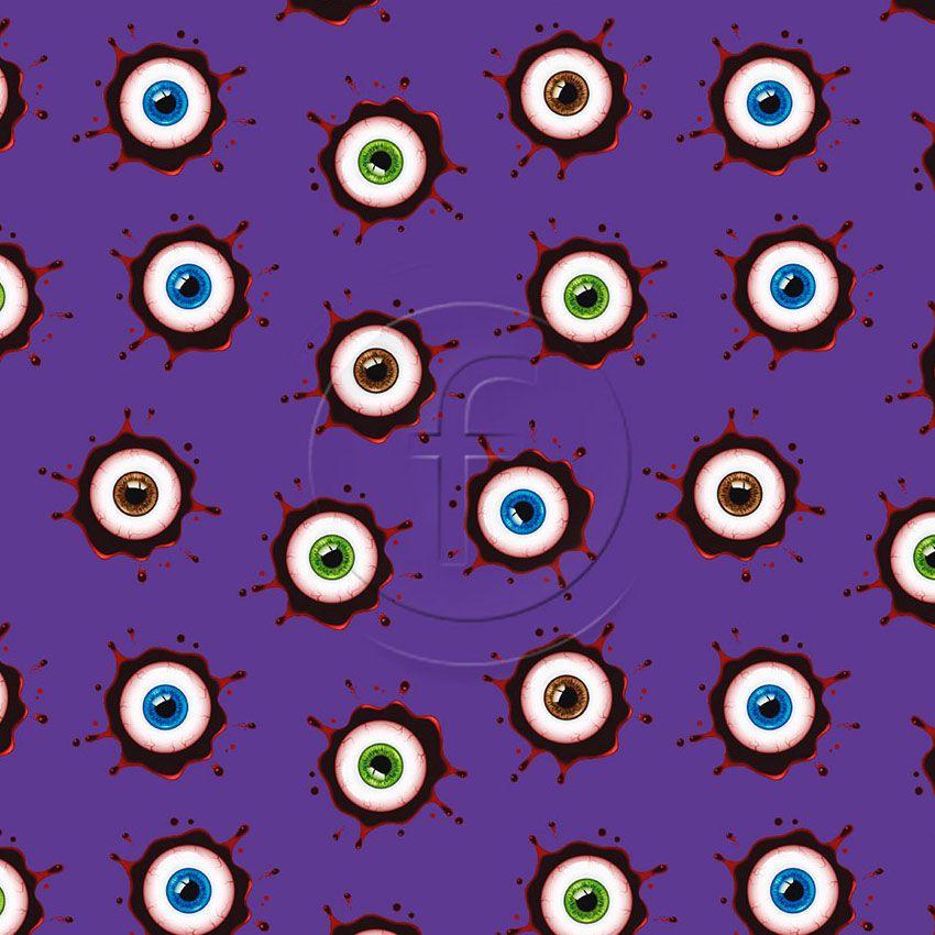 Eyeballs, Cartoon, Halloween Printed Stretch Fabric: Purple