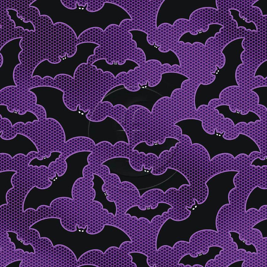 Dracula Uv, Cartoon, Halloween Printed Stretch Fabric: Black/Purple