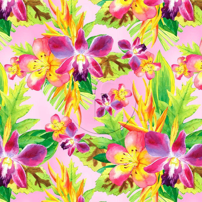 Bloom Pink, Floral, Tie Dye Effect Printed Stretch Fabric