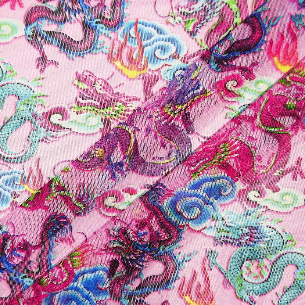 Draco Pink on Net Printed Stretch Fabric