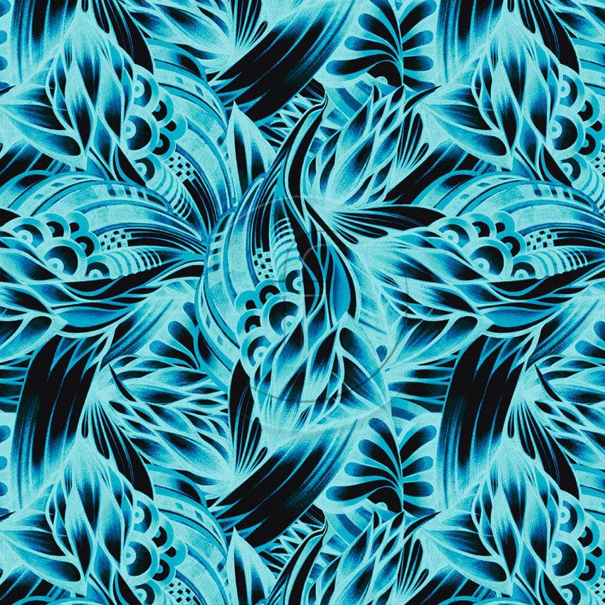 Zaire Aqua, Tribal, Textured Printed Stretch Fabric: Blue