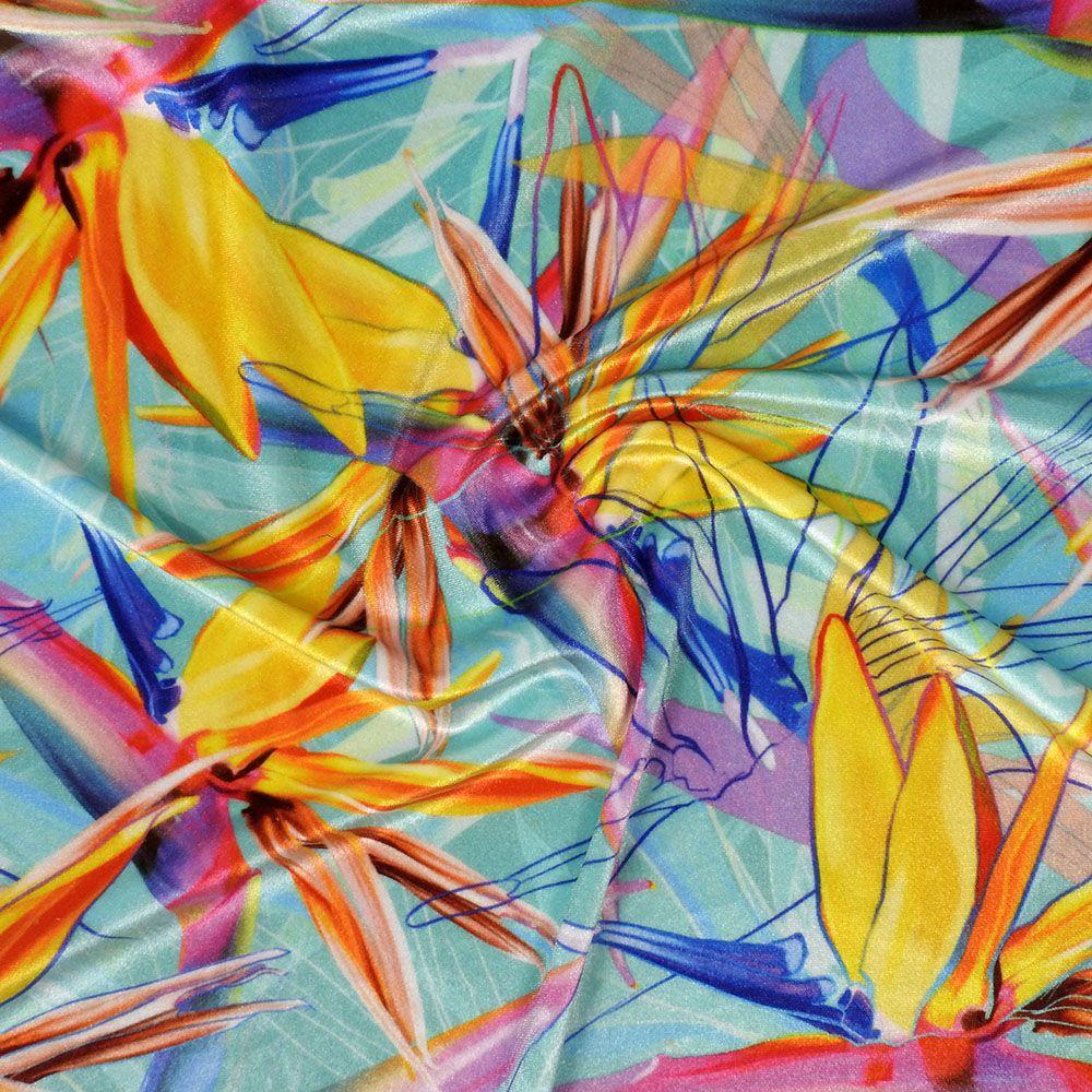 Fiji Aqua on Velvet Printed Stretch Fabric: Multicolour