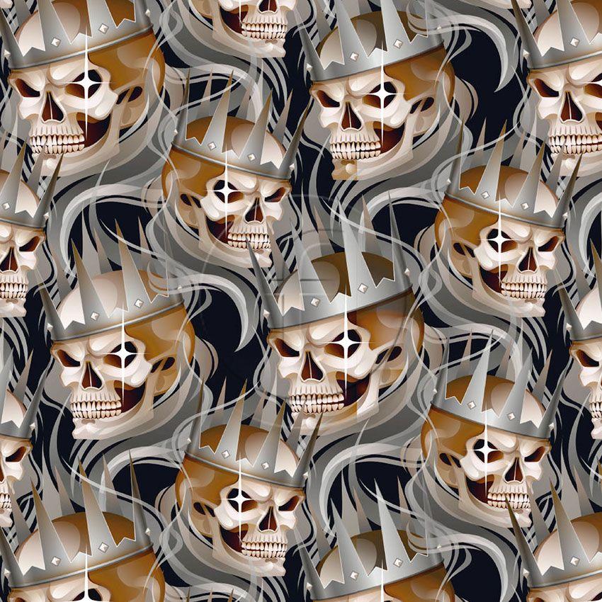 Skull King, Street Style Printed Stretch Fabric: Gold/Silver/Grey
