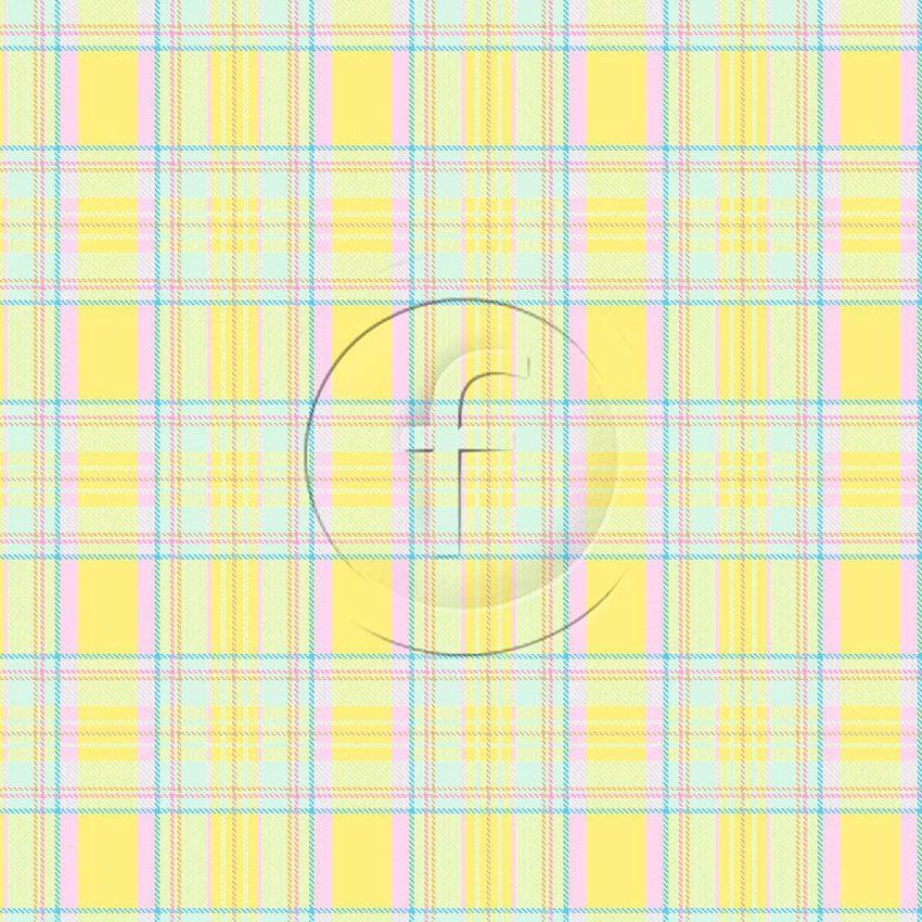 Pastel Check Lemon, Checked Printed Stretch Fabric