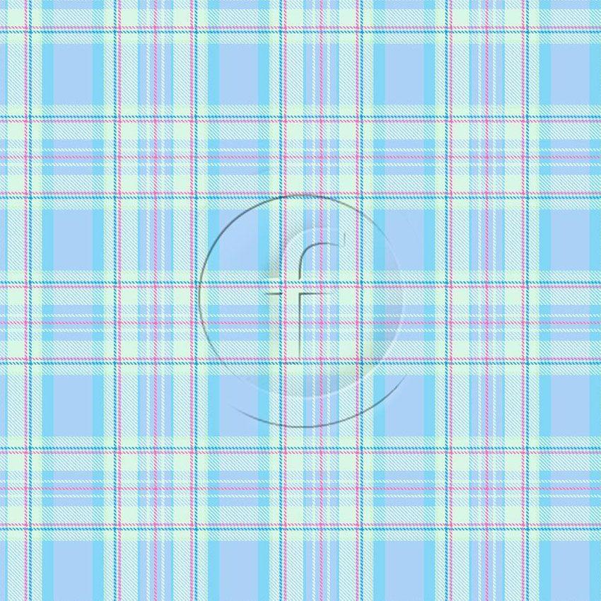 Pastel Check Baby Blue, Checked Printed Stretch Fabric