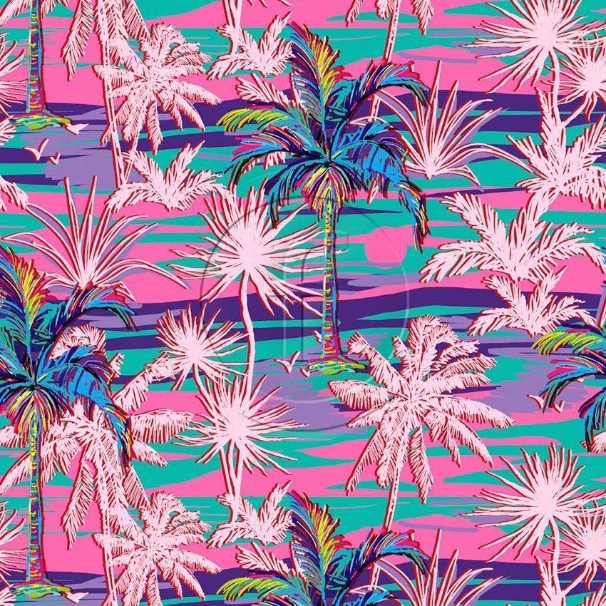 Yukka, Tropical Printed Stretch Fabric: Pink/Purple
