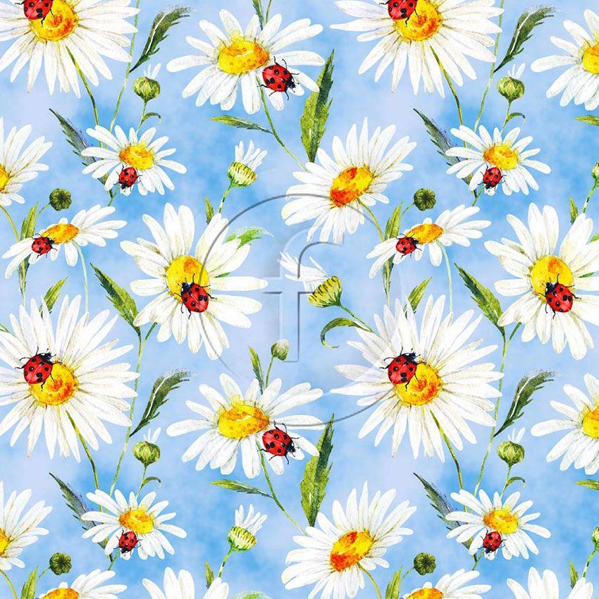 Daisybird Sky, Floral, Animal Printed Stretch Fabric: Blue