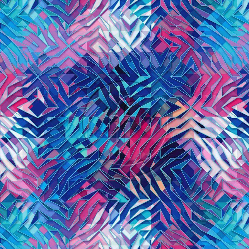 Distraction, Geometric Printed Stretch Fabric: Blue/Pink