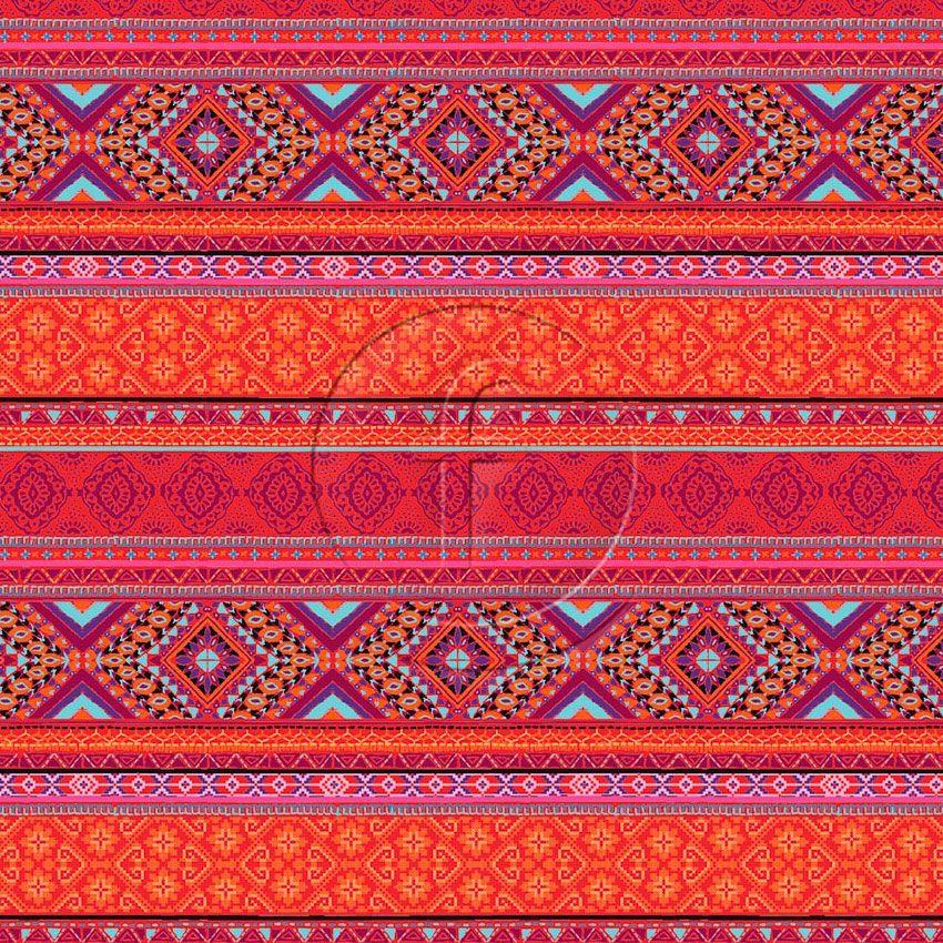 Cherokee Stripe Orange, Tribal Printed Stretch Fabric