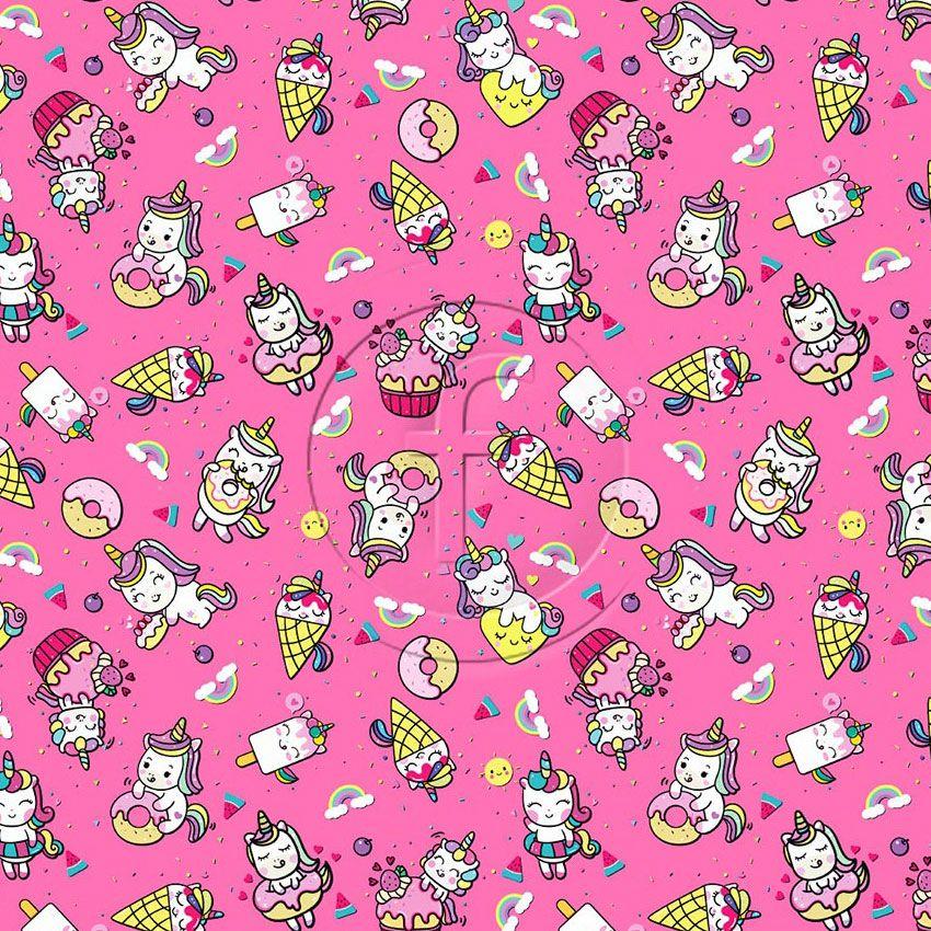 Kawaii Unicorn Pink, Cartoon Printed Stretch Fabric
