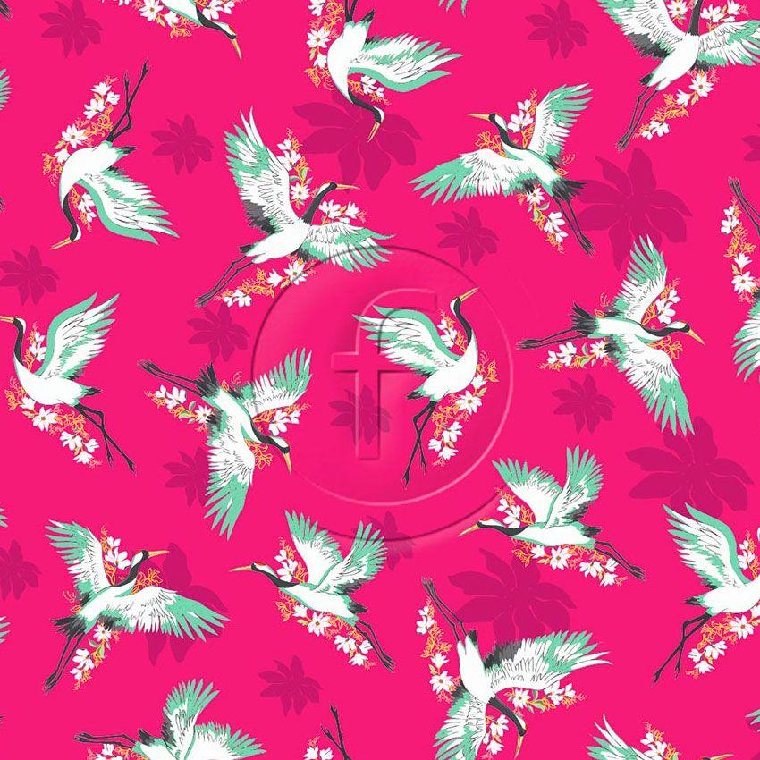 Crane Pink, Japanese, Animal Printed Stretch Fabric