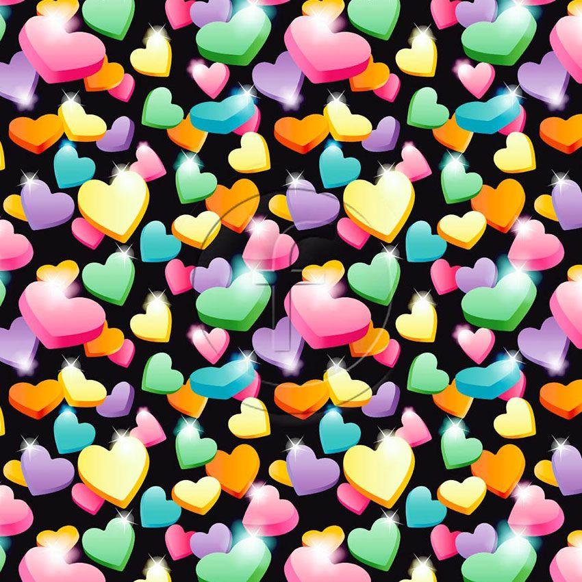 Sweetheart Black, Hearts Printed Stretch Fabric