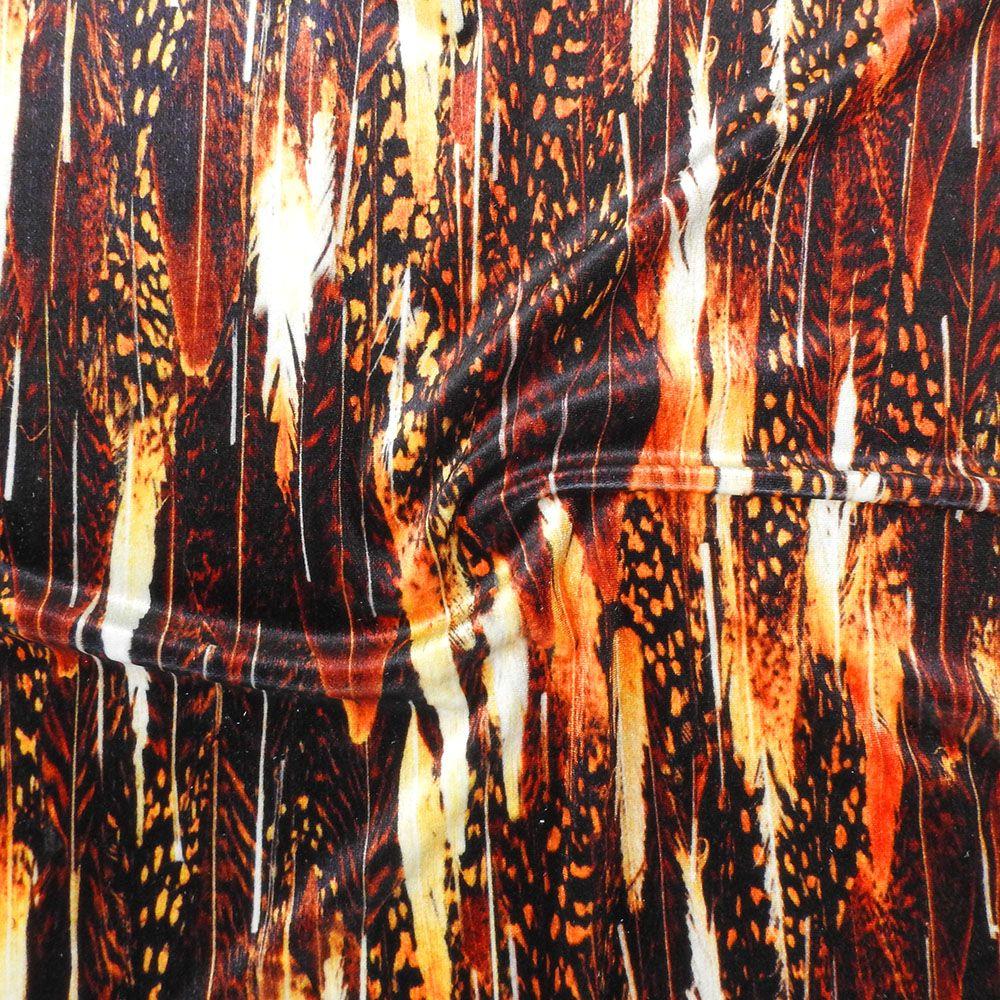 Quill Natural on Velvet Printed Stretch Fabric: Brown