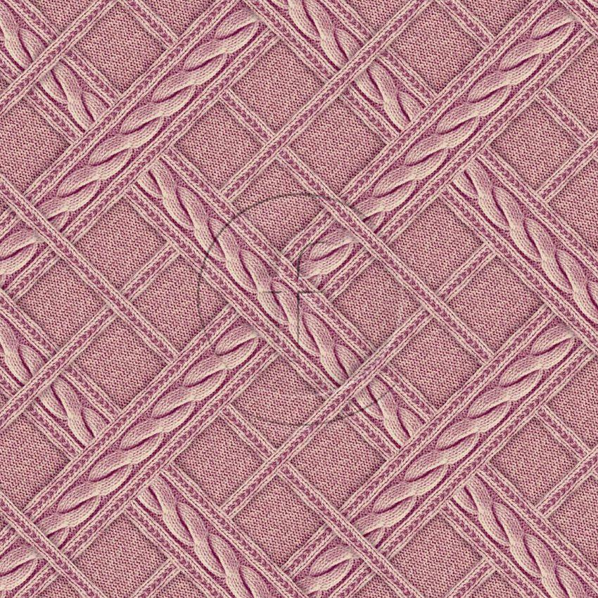 Printed Knit Check Plum, Christmas, Textured Printed Stretch Fabric: Pastel/Pink