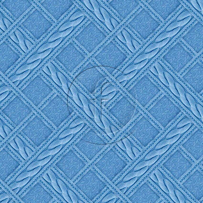 Printed Knit Check Blue, Christmas, Textured Printed Stretch Fabric