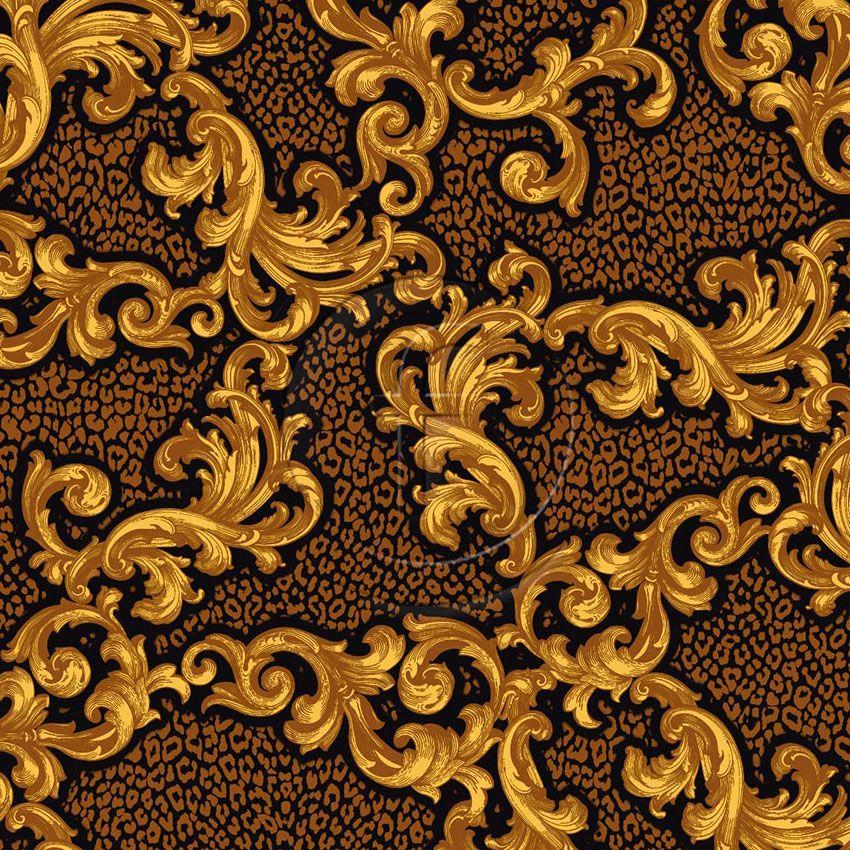 Ornate Gold, Vintage Retro, Animal Printed Stretch Fabric