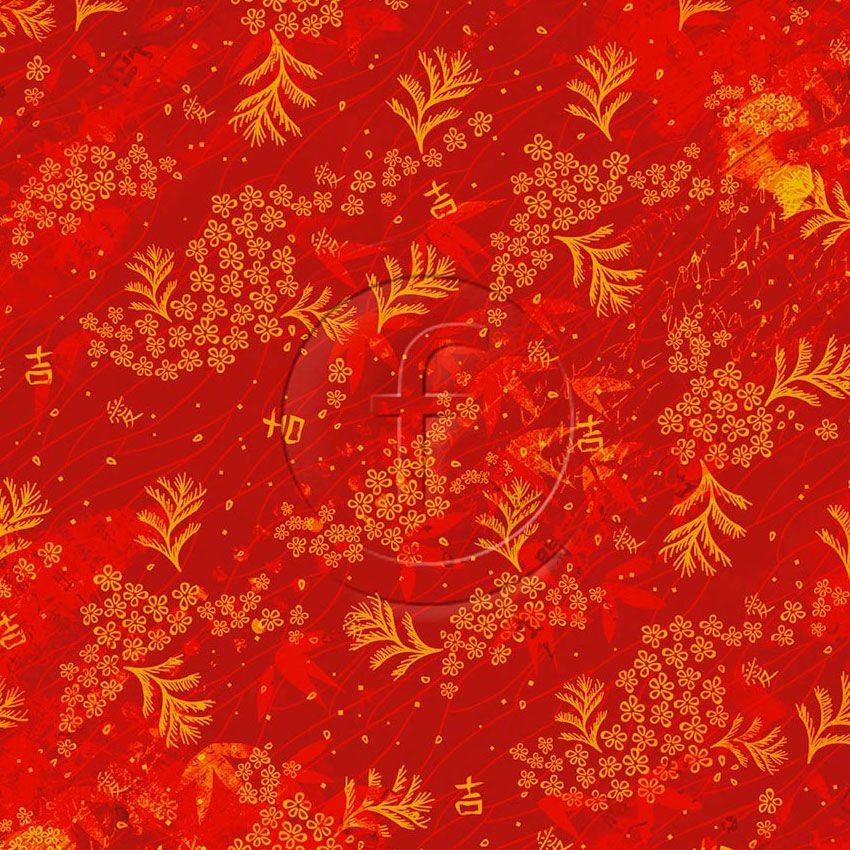 Kyoto Leaf Red, Tribal Printed Stretch Fabric