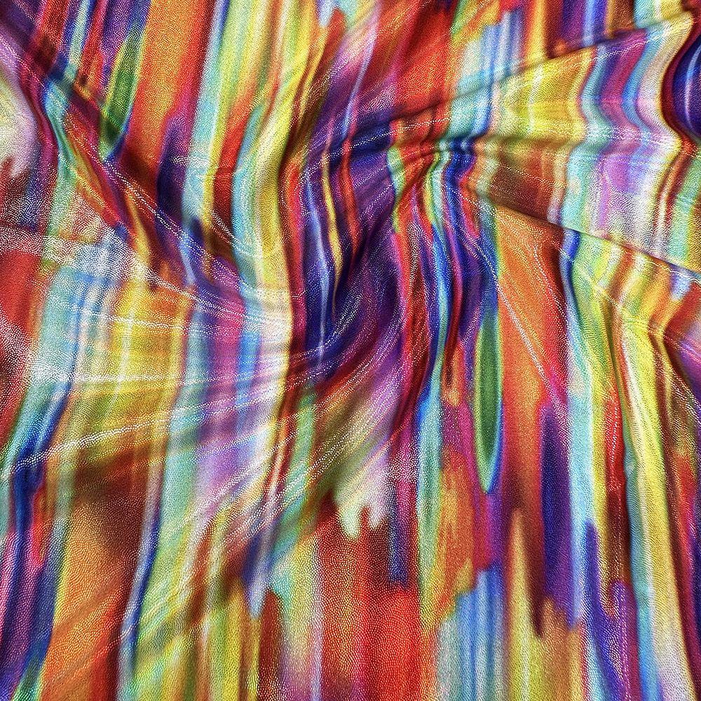 Streaky Blend Rainbow - Printed Lazer Shine Foil Stretch Fabric