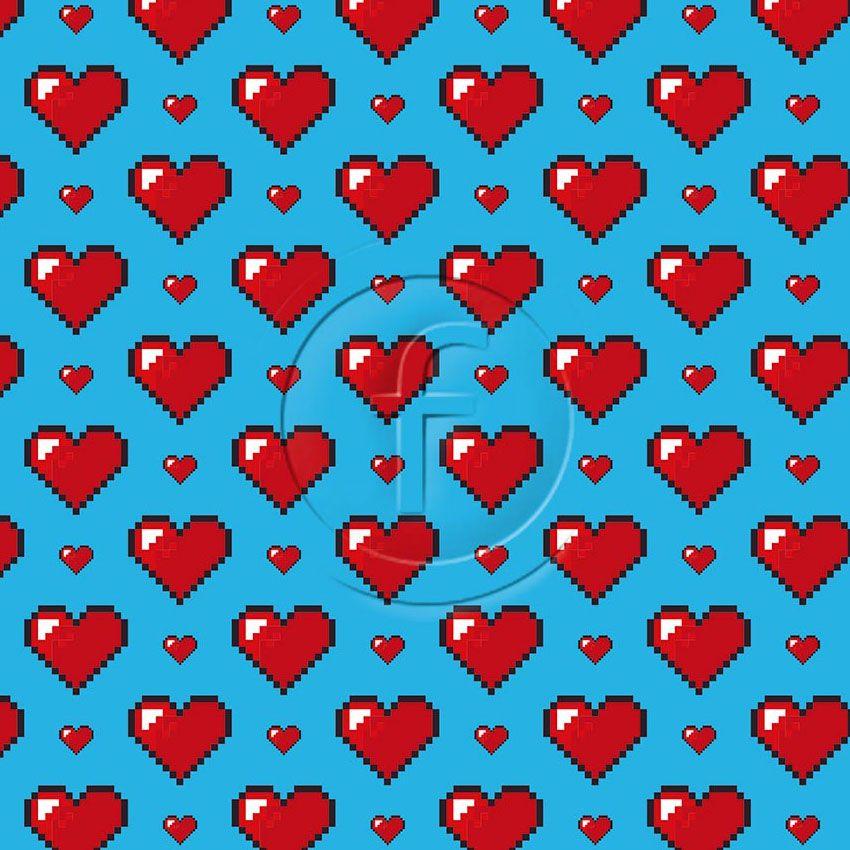 Pixel Heart Red & Blue - Scalable Printed Stretch Fabric
