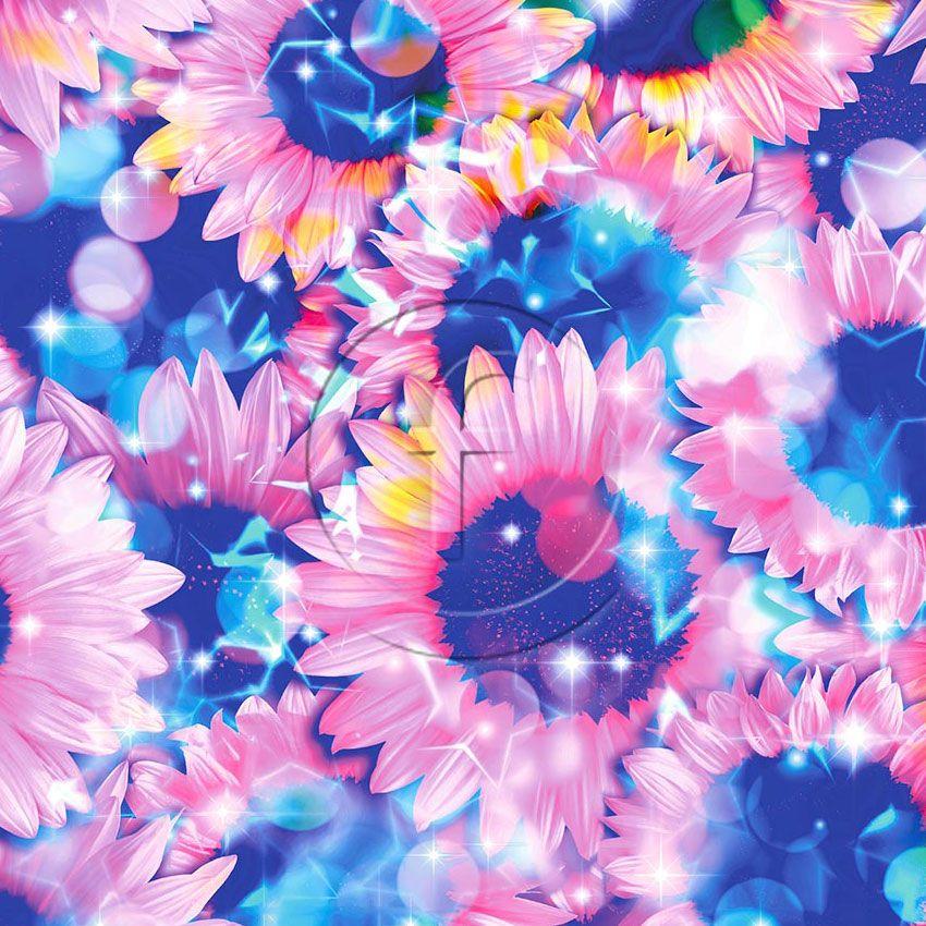 Sunflowers Blue Pink, Floral Scalable Stretch Fabric