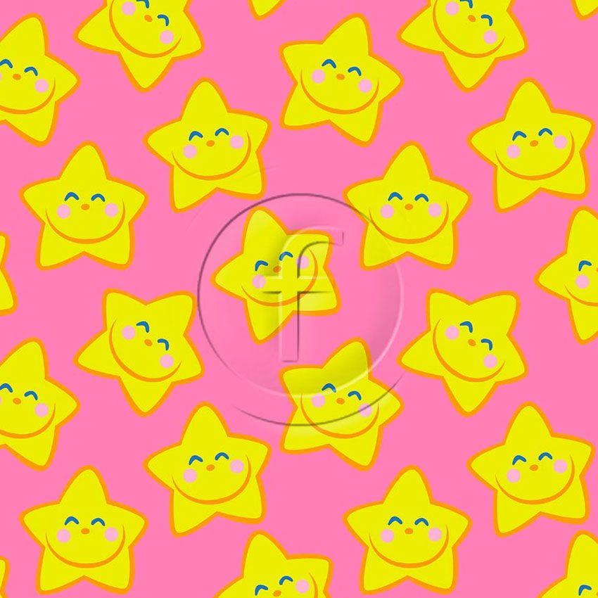 Smiley Star Pink, Starred, Cartoon Scalable Stretch Fabric
