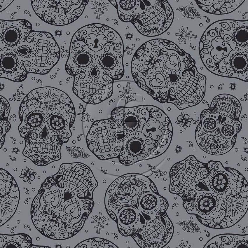 Day Of The Dead Greyscale - Printed Fabric