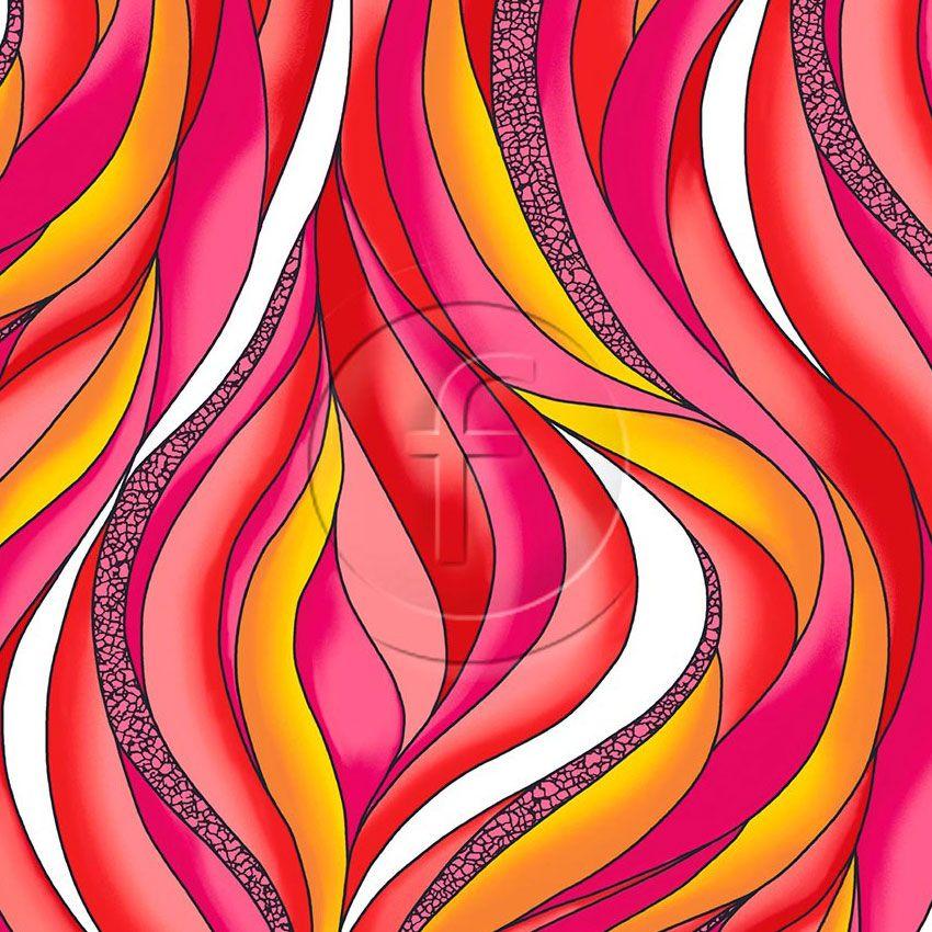 Carousel Flame, Vintage Retro Scalable Stretch Fabric: Pink
