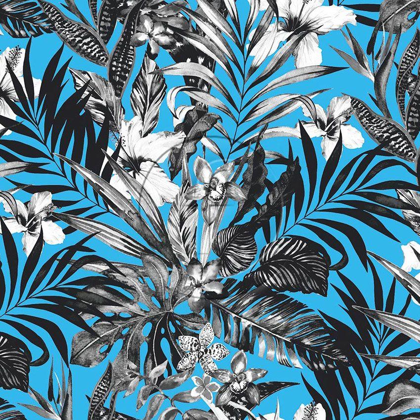 Jungle Palm Blue, Floral, Tropical Scalable Stretch Fabric