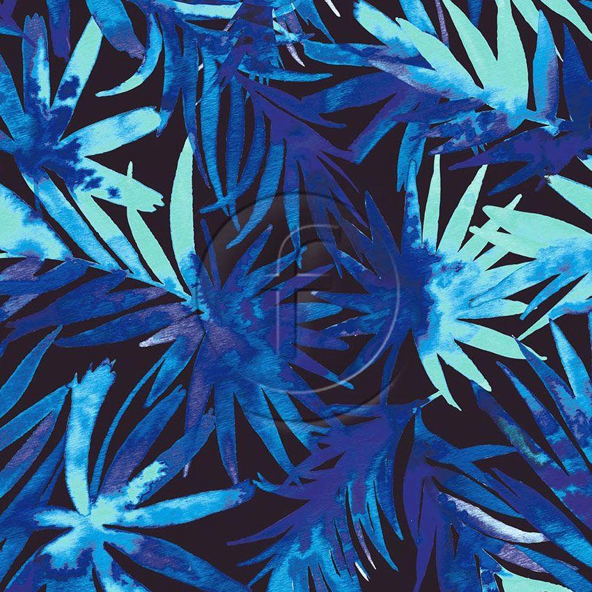 Water Palm Blue, Floral, Tropical Scalable Stretch Fabric