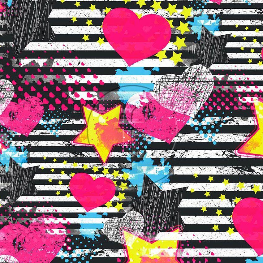 Star Sketch, Starred, Hearts Scalable Stretch Fabric: Multicolour