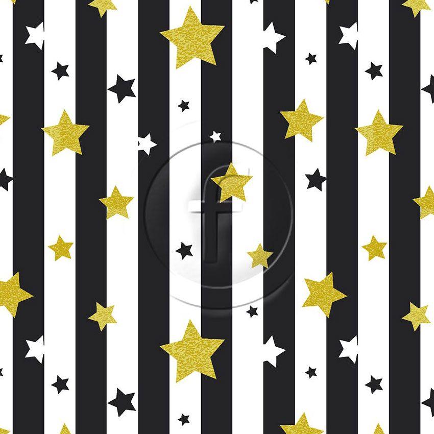Star Stripe Black White Gold, Starred, Striped Scalable Stretch Fabric